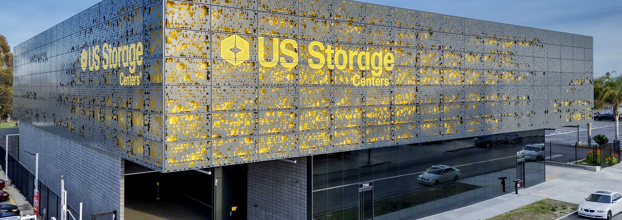 US Storage building with facade that has a 3d metal overlay